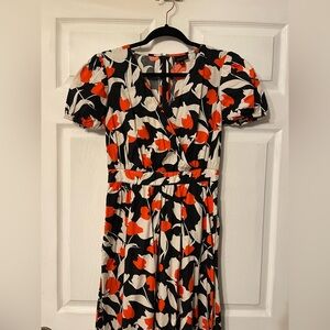Who What Wear Black, White & Red Floral Midi Dress